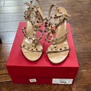 Valentino Tan Stiletto Heels with Pyramid Studs